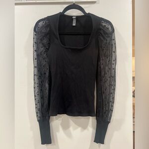 Alya dressy sweater top with square neck and mesh puff sleeves - Francesca’s